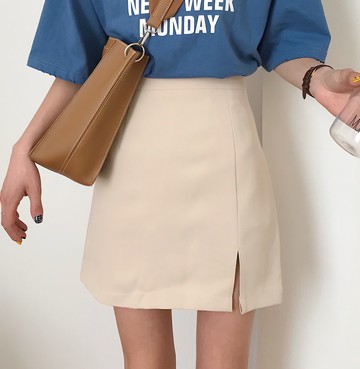 春夏新款韓版高腰開叉后拉鏈半身裙女寬松顯瘦A字純色短裙1入