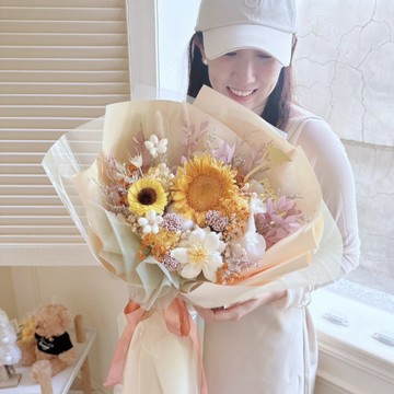 【閒暇人花藝設計】陽光色永生向日葵大花束 太陽花花束 向日葵花束