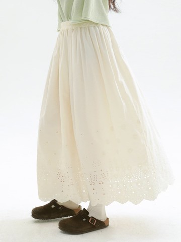 米杏色 日系溫柔甜美花邊裙 森系棉麻半身裙