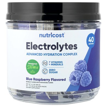 Nutricost, 電解質，高階補水複合物，藍樹莓味，40 條，每條 0.14 盎司（4 克）