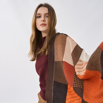 CLL巧玲瓏 冬日絲語格紋圍巾(橘色) 5379901