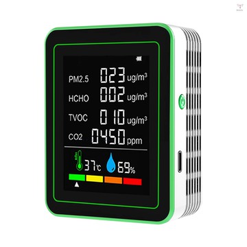 6 合 1 空氣質量監測儀便攜式溫度濕度 PM2.5 HCHO TVOC CO2 檢測儀精確二氧化碳計,適用於室內
