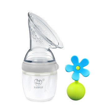 Haakaa 第三代多功能小花集乳瓶160ML-灰色+藍色小花塞