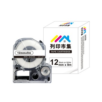 printermall for EPSON LC-4WBW/LK-4WBW 高黏性系列白底黑字/ 12mmx9m 副廠 相容標籤帶