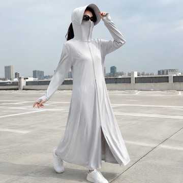 【An·G-JingFei】女款長版冰絲防曬外套 抗UV輕薄修身海邊遮陽防曬衣【台灣現貨】