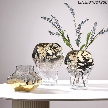 花瓶 花器 擺件 免運 開立發票 異形幾何漸變玻璃花瓶客廳臥室桌面擺放插彩色花瓶花器家居裝飾品
