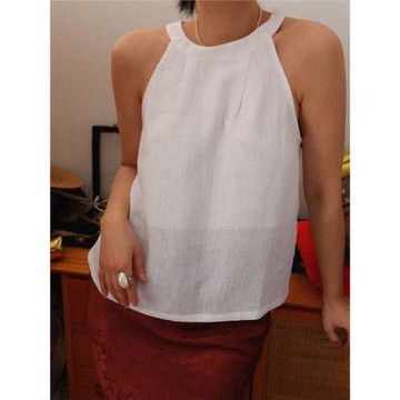 辭色 簡約氣質百搭純漢麻無袖背心上衣 前胸雙層可真空涼爽吊帶