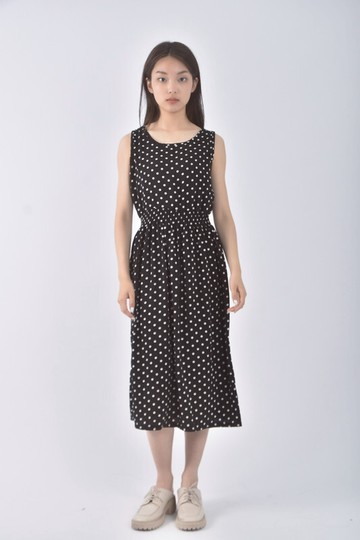 (S) 質感無袖點點黑色洋裝