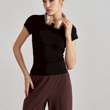 WOMEN'S SLIM-FIT WAIST-CINCHING SHORT SLEEVE TEE 石墨灰GraphiteGrey S