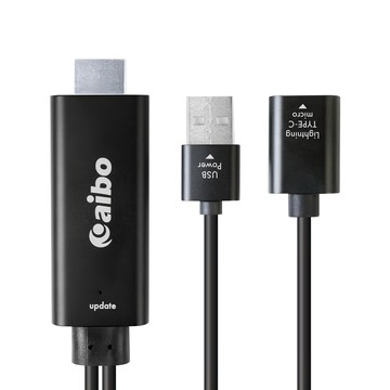 aibo iOS/Type-C/Micro 三合一 手機轉HDMI影音傳輸線 鋁合金外殼  2m  黑色  1條