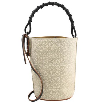 LOEWE Bucket Handle Anagram緹花拼接兩用水桶包.米黑