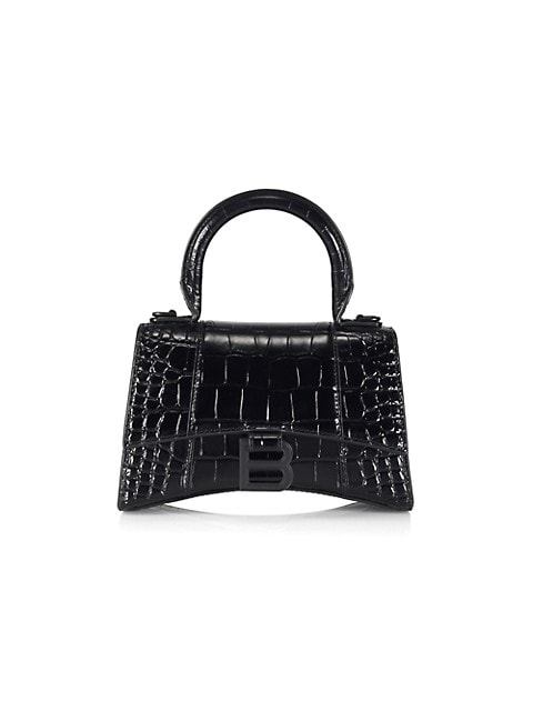 XS Hourglass Croc-Embossed Leather Top Handle Bag