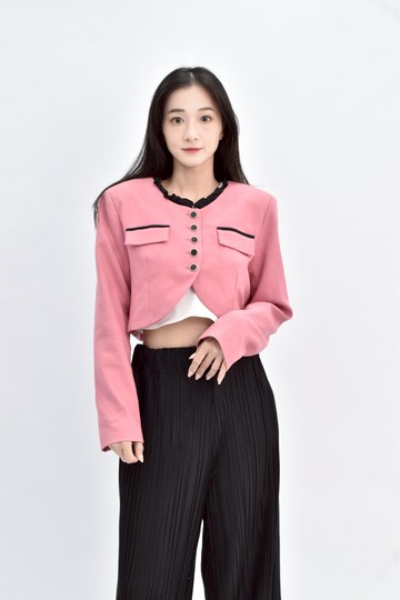 (S) 【德馨私服】taotao family小香風修身短版長袖粉色外套