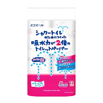 elleair 艾黎艾爾 溫水洗淨便座專用衛生紙  菱格紋壓花技術  100%紙漿製造  吸水力2倍  25m  12捲  1袋