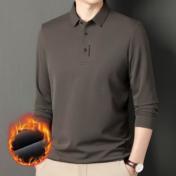 新品【秋冬】男上衣POLO衫加絨加厚高檔翻領長袖男士POLO休閒中年爸爸打底純色保暖上衣