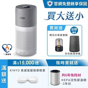 ★限時送薰香機 買大送小+三年份濾網★飛利浦抗敏奈米級空氣清淨機(AC3033/86)-適用22坪
