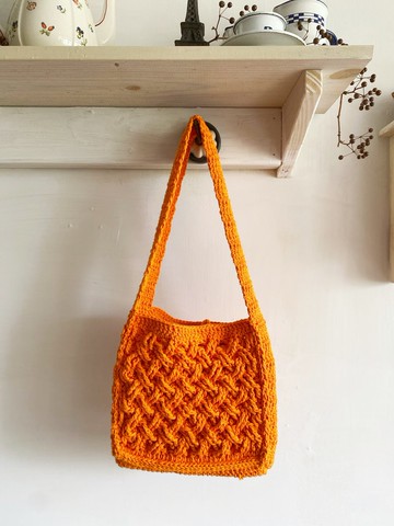 【好日手作】Handmade。手工韓國線材編織太陽橘方底鏤空手提包