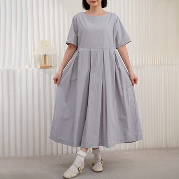 高腰捏褶寬版洋裝807744