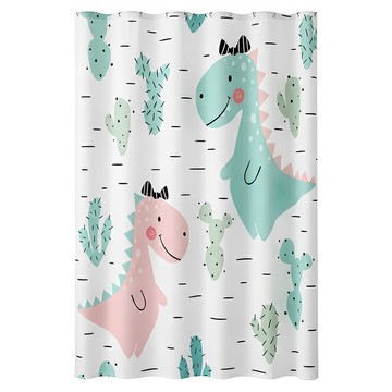 創意浴簾 Y087款 附掛鉤  180 x 200cm  玩趣恐龍 白色  1個
