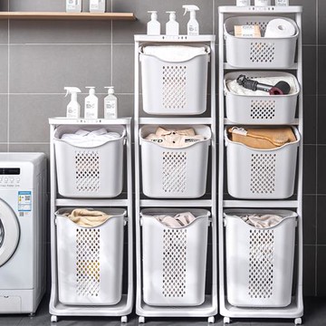 Mr.box  升級加大款-無印風雙向四層髒衣分類收納籃-附輪(特大籃+大籃+2小籃)