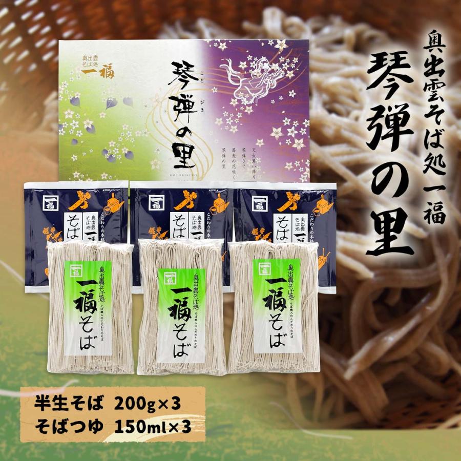 [奥出雲そば処一福] 蕎麦 琴弾の里20 半生そば200g×3、そばつゆ150ml×3  ソバ 蕎麦 島根県 お取り寄せグルメ ギフト お中元 お歳暮 プレゼント ご挨拶 お礼