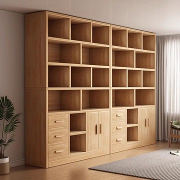 書櫃 全實木組合書櫃落地輕奢學生多層防塵置物架簡易小戶型中國風書架S0128快速出貨