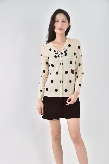 (M) 伊蕾iley針織羊毛波點白色外套