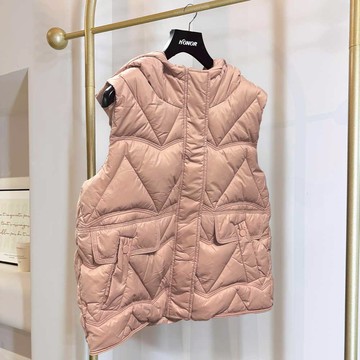 HONOR連帽菱格絎縫保暖科技棉背心-粉