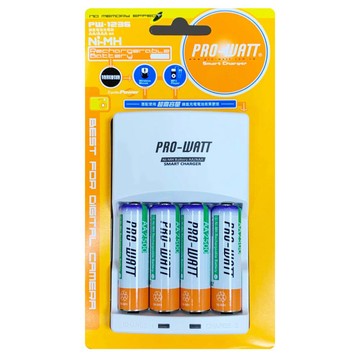 PRO-WATT PW-1236充電器+ 湯淺2500mAh 3號AA 4入 鎳氫電池(1.2V立即用)