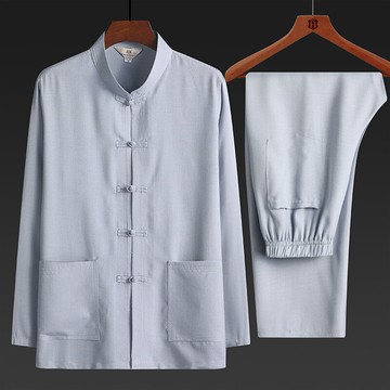 春夏中老年亞麻男長袖唐裝套裝中國風中式漢服棉麻居士服爸爸夏裝