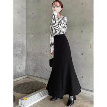 GRL新款日系甜美百搭松緊高腰顯瘦純色A字半身裙gc60