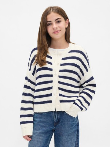 女童裝 純棉圓領針織外套-海軍藍條紋