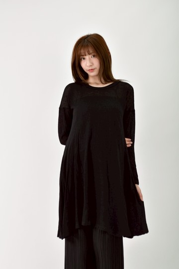 (L) zucca質感波點透膚黑色洋裝