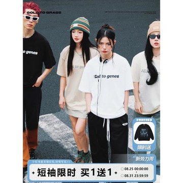 GTG原創美式復古潮牌簡約字母圓領短袖男純棉新款oversize半袖T恤