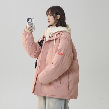 minette冬裝新款假兩件連帽寬松羽絨棉衣女加厚棉襖大碼棉服外套