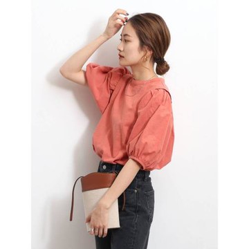 夏休閑U學院風減齡圓領五分泡泡袖棉麻襯衫純色燈籠袖上衣女