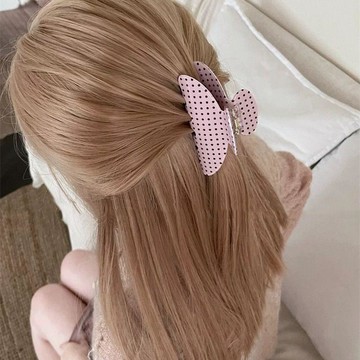 ✨臺灣出貨✨韓系小波點溫柔粉色抓夾頭飾女爆款高級感後腦勺髮夾高級感發飾