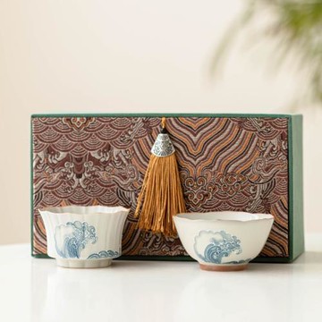 霜語堆雕海浪花瓣杯品茗杯手繪陶瓷茶杯主人杯中式高顏值對杯禮盒