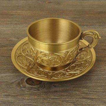黃銅咖啡杯套裝家用高顏值男士創意茶杯辦公室水杯子高端精致器具