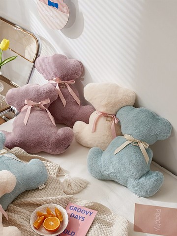 ins風網紅可愛小熊抱枕腳墊車載腰靠臥室沙發靠墊飄窗靠枕兔兔絨