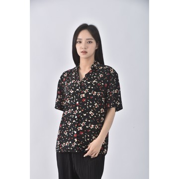 (L) fuy花朵黑色短袖上衣二手衣