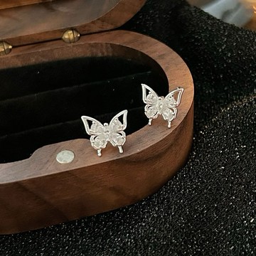 [Relise] （台灣現貨）A0448 通體純銀 s925純銀 純銀鑲石蝴蝶耳環 純銀耳環