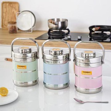 不銹鋼保溫桶雙層提鍋保溫飯盒大容量成人多層便當盒便攜外貿