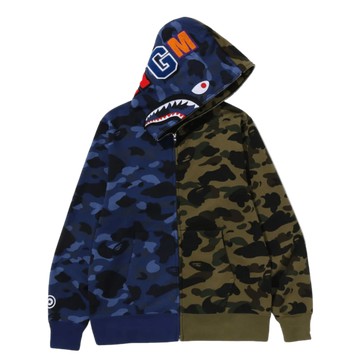 SPLIT CAMO SHARK FULL ZIP HOODIE NAVY