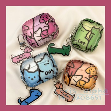 ins塗鴉線條貓咪小狗 適用Airpods4代保護套 1/2/3/4代保護殼 pro2蘋果耳機殼 pro全包防摔殼