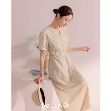 【1+1優惠】BeLLA 雙口袋排釦長洋 卡其