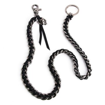 暗黑骷髏褲鏈腰帶男女嘻哈褲子裝飾掛鑰匙錢包鏈條配飾皮編織腰鏈