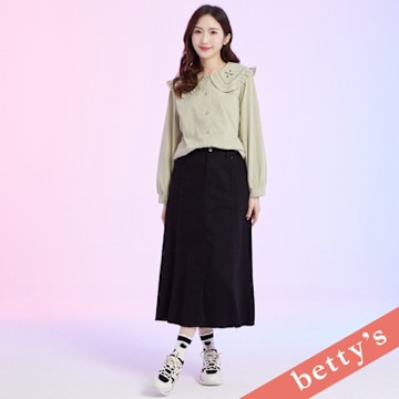 betty’s貝蒂思　鬚邊剪裁彈性牛仔長裙(黑色)