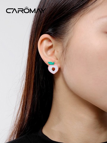 CAROMAY蜜桃不對稱925銀針耳釘耳環女清新簡約設計感小眾高級耳飾