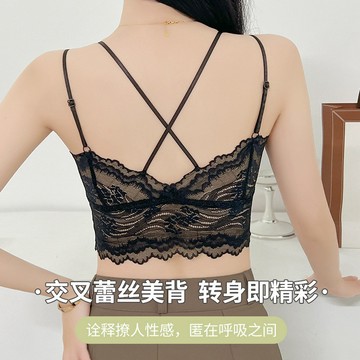 【免運🔥台灣出貨】交叉美背蕾絲吊帶 可外穿內衣 帶胸墊 一體式抹胸 內衣固定杯 打底透氣柔軟性感裹胸